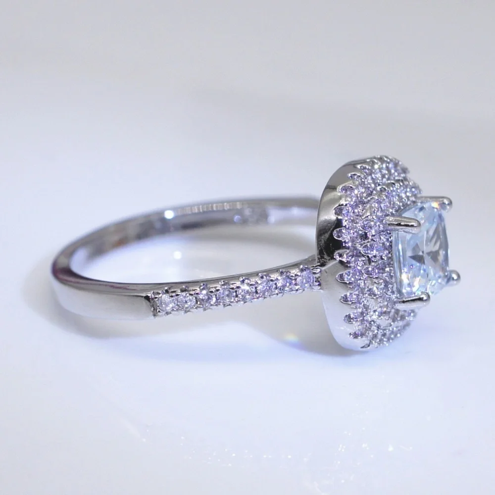 NEW 925 Sterling Silver Diamond Double Halo Ring